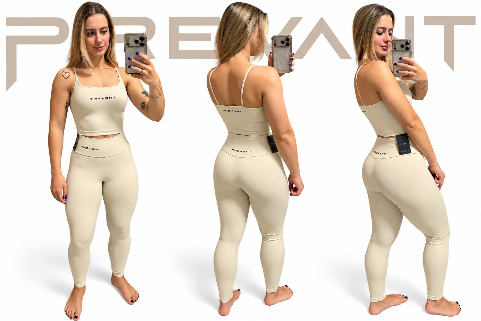 Conjunto Essential areia, vista frontal